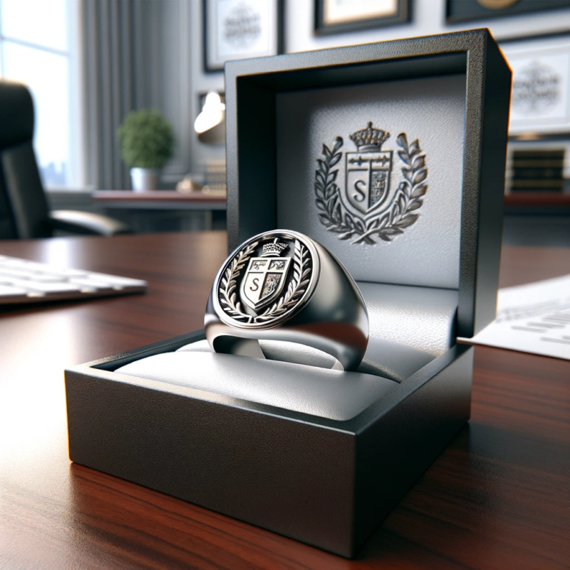 silver family crest signet ring